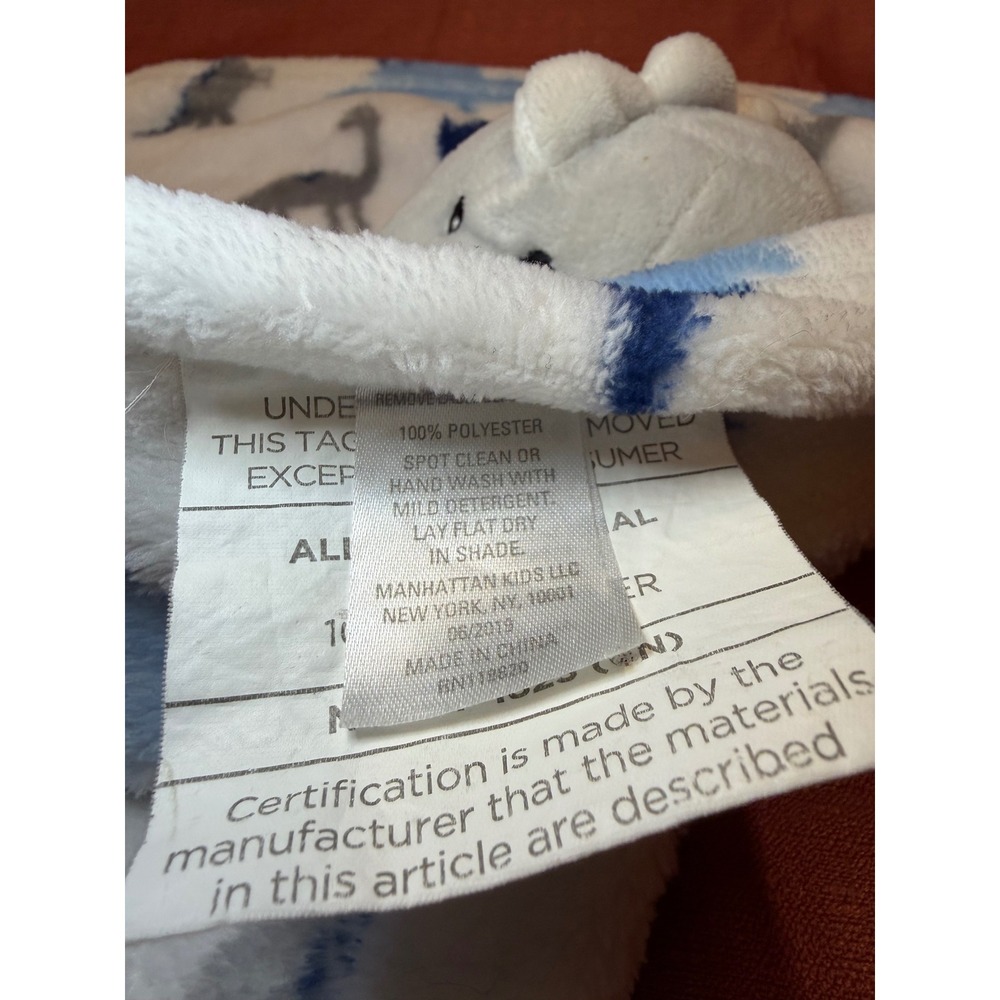 Manhattan Kids Dinosaur Security Blanket Lovey Blue Grey White Plush Fleece Toy - Picture 3 of 4